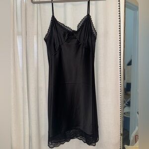 Steve Madden Black Satin Dress with Lace Detail